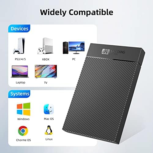SAN ZANG MASTER 2.5 Inch High-Speed Hard Drive Enclosure – USB 3.1 Gen 1 to SATA III – 6 Gbps Data Transfer for 7-9.5 MM HDD/SSD – USB-C Compatibility – Optimized for Windows, PS4, Xbox – Enhanced UASP Trim Support – Sleek Black Design for Ultimate Data Security and Versatility