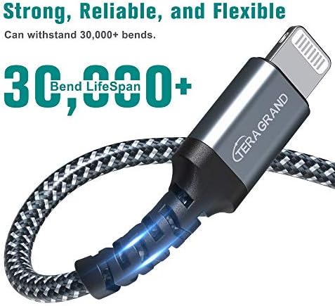 Apple C89 MFi Certified 7-Foot Lightning to USB-A Braided Charging Cable for i Phone 14/13/12/11 Pro, Max, Mini, SE, XS, XR, 8/7/6 Plus, i Pad & Air Pods – Durable, Fast Charging & Stylish Orange/White Design for Enhanced Compatibility