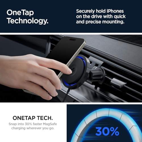 Revolutionize Your Drive with Spigen One Tap Pro 3 Cryomax: Fast Wireless Mag Safe Car Charger with Noiseless Cooling for i Phone 16, 15, 14, 13, & 12 Series – Ultimate Compatibility & Quick Charge Efficiency for On-the-Go Power