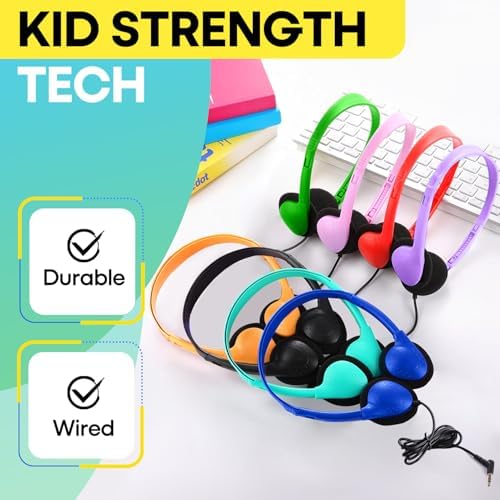 Bulk 25 Pack Kids Wired Headphones – Durable Adjustable Earphones for Classroom Learning, Ideal for Students and Toddlers – Enhanced Compatibility with Tablets and Computers – Comfortable Fit for Extended Use in Group Settings