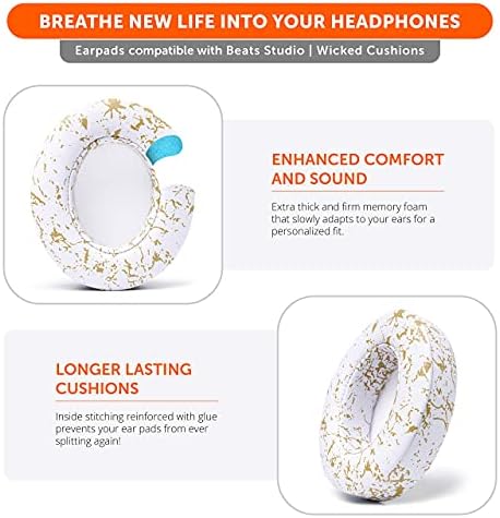 Upgrade Your Audio Experience with WC Wicked Cushions Replacement Ear Pads for Beats Studio 2 & 3 – Retro 90’s White | Luxurious PU Leather & Enhanced Foam for Optimal Sound Isolation | Perfectly Fits B0501 & B0500 Models | Not Compatible with Beats Solo | Enhanced Adhesive for Maximum Durability and Longevity