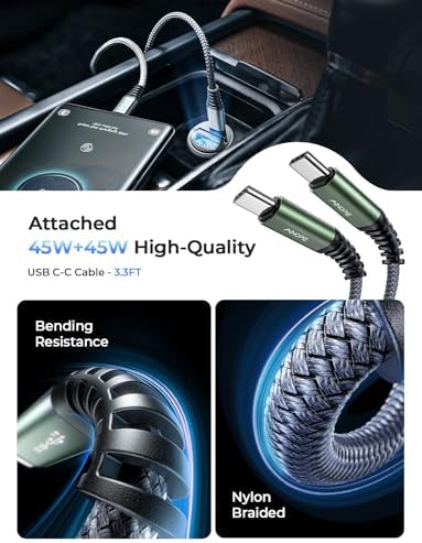 AINOPE 90 W Ultra-Fast Compact Car Charger with Dual USB-C Ports – Innovative Invisible Design for Seamless Integration in Vehicles, Perfect for Samsung Galaxy S25/S24 Ultra Plus & i Phone 16/15/14/13/12 Pro Max – Enhance Your Charging Experience on the Go