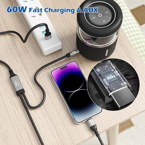 Revolutionize Your Audio and Charging Experience: Premium 2-in-1 USB C to 3.5 mm Aux Cable with 60 W Fast Charging – 5 FT Length for i Phone 16/15/Pro & Galaxy S24/S24+/S23 Ultra – High-Fidelity Sound Meets Unmatched Compatibility and Durability