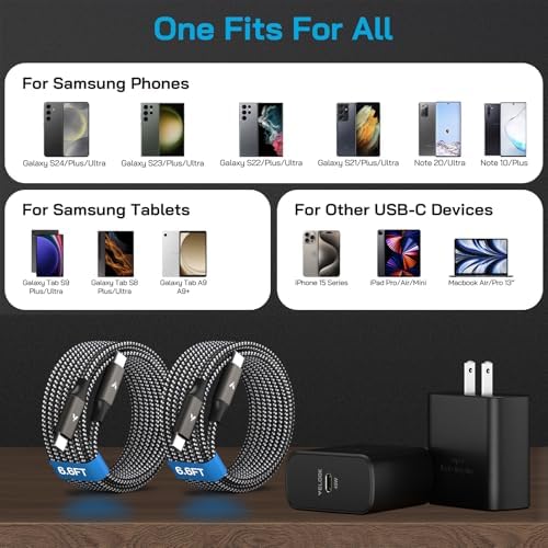 45 W USB-C Super Fast Charger for Samsung Galaxy Devices – Dual Pack with 6.6 ft Cable, Enhanced PPS/PD Wall Adapter for S25, S24, S23 Ultra, S22 Plus, and Galaxy Tab 8 – Ultimate Fast Charging Solution for Smartphones and Tablets