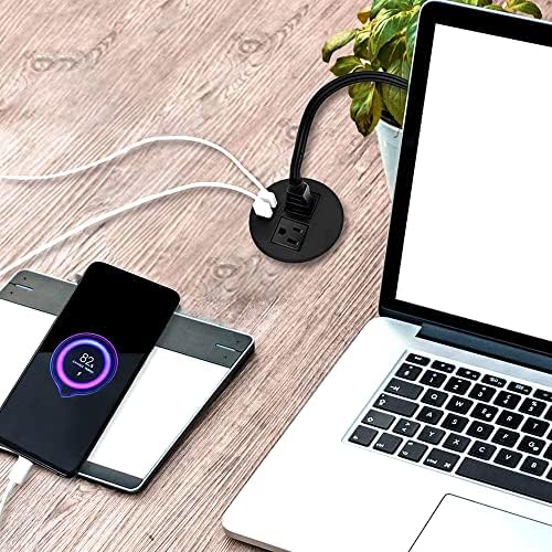 Revolutionize Your Workspace with the Desk Power Grommet USB C – 30 W PD Fast Charge Power Strip with 2 Outlets & 2 USB Ports, Effortlessly Mountable Recessed Flat Plug for Countertops, Shelves, and End Tables – Sleek Black Design for Enhanced Connectivity and Simplified Charging Solutions