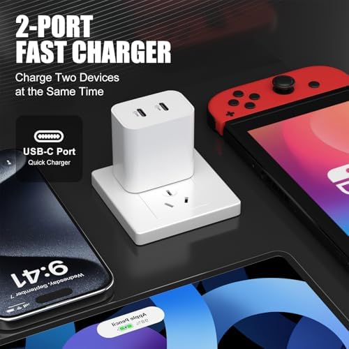 Rapid Charge Dual-Port 20 W USB C Adapter with 10 FT Cable – Essential Fast Charging Hub for i Phone 16 Series, i Pad Pro & Samsung Galaxy – Compact Travel-Friendly Power Solution for Multi-Device Use