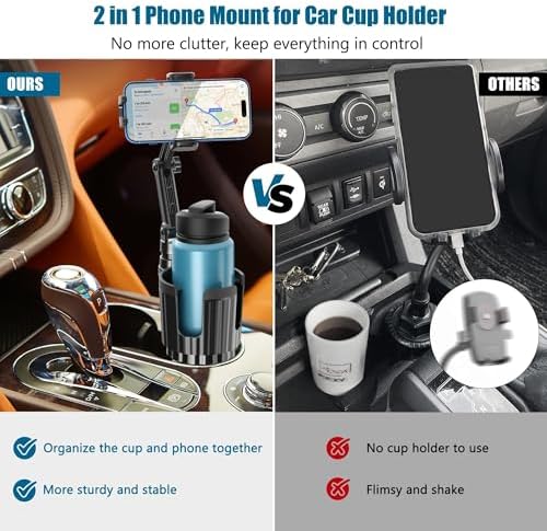 Versatile 2-in-1 Car Cupholder Phone Holder Mount – Securely Fits 4-7″ Smartphones with Expandable Base and 360° Rotating Neck for Ultimate Convenience – Perfect for Navigation and Hands-Free Calls – Durable Design for Long Journeys – Universal Compatibility with Most Beverage Bottles – Essential Vehicle Accessory for Enhanced Driving Experience