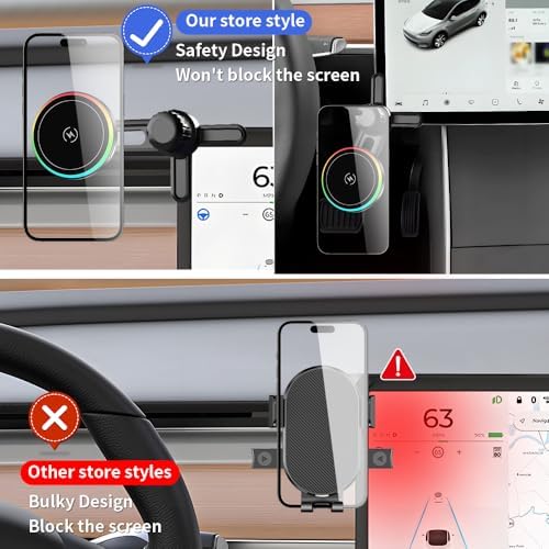 Tesla-Compatible Magnetic Wireless Charging Phone Holder: Fast Charge Auto Mount for Model Y, Model 3, Cybertruck, Model X & Model S (2020-2024) – Premium Interior Accessory for Enhanced Convenience and Style