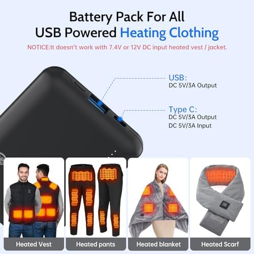 DOACE 10,000 m Ah Ultra-Fast Portable Charger – 18 W Power Bank with PD 22.5 W Type-C Input/Output for Rapid Device Charging – Ideal for Heated Jackets, Pants & Smartphones – Dual USB Outputs for Simultaneous Charging – Lightweight, Durable, and Travel-Friendly