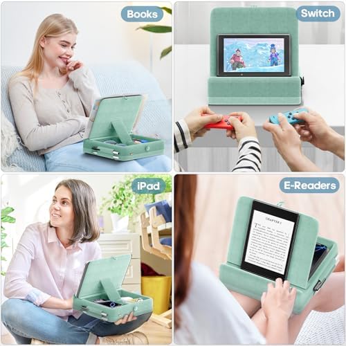 KDD Multifunctional Tablet Pillow Stand – Adjustable Foldable i Pad Holder for Bed, Lap, and Desk with Soft Pad Dock and Stylus Storage – Compatible with i Pad Pro (12.9, 10.5, 11), Air, Mini, Phones, and Books – Ultimate Comfort and Versatility for Hands-Free Use