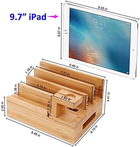 Eco-Friendly 5-Port USB Charging Station Organizer – Fast Charging Bamboo Dock for Multiple Devices, Compatible with Apple Watch, Samsung Phones & Tablets – Sleek, Space-Saving Design for Home and Office Use