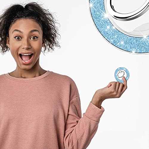 Glittering Magnetic Phone Ring Holder for Mag Safe – Ultra-Strong 2000 g Grip Compatible with i Phone 15, 14, 13, 12 Pro Max, Pro, Plus, Mini – Wireless Charging Friendly with 360° Rotation and 150° Adjustable Kickstand – Stylish Teal Design for Enhanced Functionality and Aesthetic Appeal
