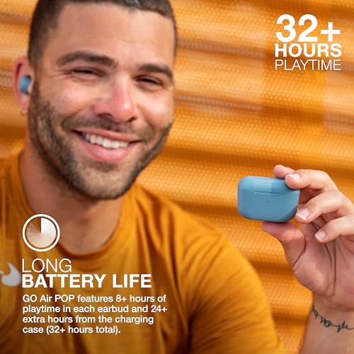 JLab Go Air Pop True Wireless Earbuds – 32 Hours Playtime, Dual Connect Bluetooth Earphones with EQ3 Sound, Lightweight In-Ear Headphones for Ultimate Comfort and Crystal-Clear Calls, USB Charging Case Included, Perfect for Active Lifestyles and Everyday Use