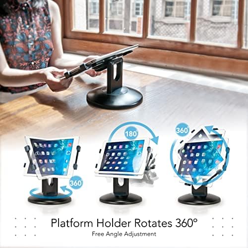 Versatile EHO 360° Rotating Tablet Stand – Universal Clamp Holder for i Pad, Microsoft Surface & More (6″-13″) – Optimal Stability for Retail Kiosks & Business Presentations – Sleek White Design for Enhanced Engagement and Space Optimization