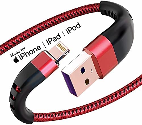 Essri Durable 3 FT MFi Certified Lightning Charging Cable 3-Pack – Fast Charge & Data Sync for i Phone 14/13/12/11/X/XS/XR/i Pad – Tangle-Free Nylon Braided Design in Vibrant Red for Maximum Flexibility and Reliability