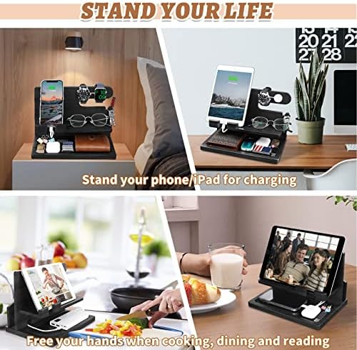 Wood Phone Docking Station – Nightstand Charging Organizer and Cell Phone Stand – Bedside Gift for Men – Enhanced Compatibility and Speed