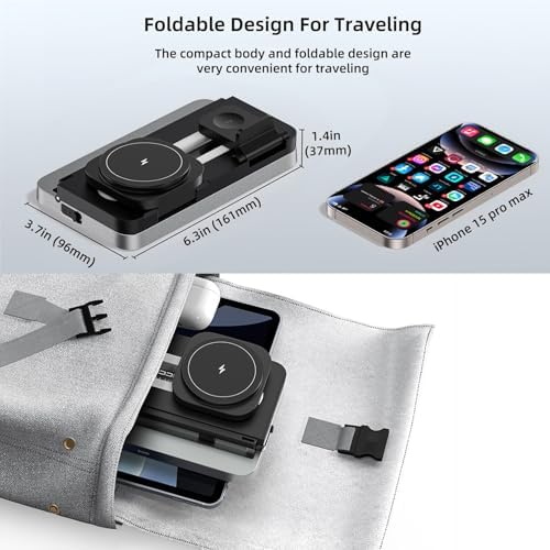 Revolutionize Your Charging Experience with the 4-in-1 Wireless Charger: Adjustable Night Light & Magnetic Foldable Stand for i Phone 12-16, Apple Watch & Air Pods – 15 W Fast Charging Dock for Seamless Multi-Device Power-Up, Perfect for Bedside Tables and Modern Workspaces