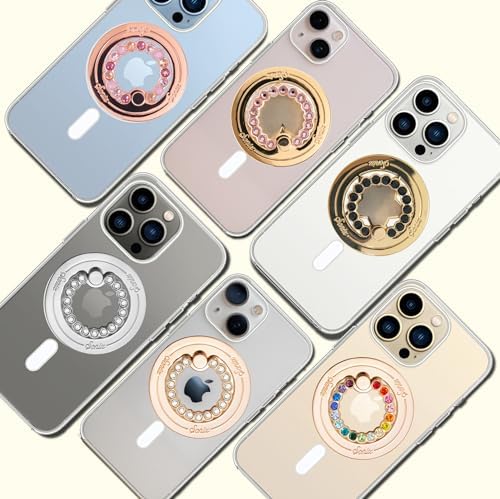 Elevate Your i Phone Experience with the Sonix Magnetic Phone Grip – Stylish Rhinestone Ring Holder for i Phone 12, 13, 14, 15 Series – Effortless 360° Rotation and Secure Mag Safe Compatibility – Sleek Silver/Clear Design for Ultimate Functionality and Fashion