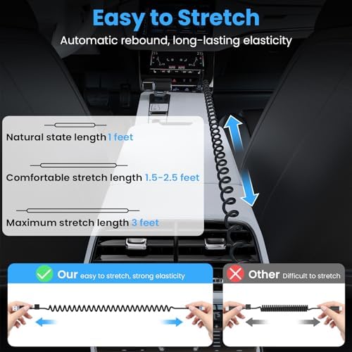 Opluz Coiled Lightning Cable 2 Pack – 3 FT MFi Certified i Phone Charger for Fast Charging in Cars, Ideal Short USB to Lightning Cable for Seamless Car Play Experience, Stylish Black Design for Enhanced Interior Compatibility and Clutter-Free Convenience