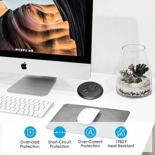 Revolutionize Your Workspace with the 2-Inch Desk Power Grommet Featuring PD 20 W USB-C Fast Charging, Ultra-Flat Plug Design, and Recessed Outlet for Seamless Cable Management – Perfect for Home or Office Use with 6 ft Power Cable (White)