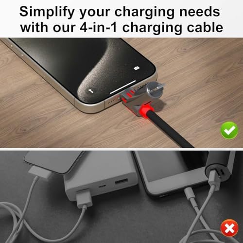 Ultimate 4-in-1 USB C Cable – 6 ft Multi-Device Charging Solution with 240 W Fast Charging, USB A/C to C & Lightning Compatibility, LED Indicator for Easy Use with i Phone 16/15/14 Pro, Mac Book, i Pad & Samsung Galaxy S25/S24 – Enhance Your Charging Experience with Durable Design and Optimal Flexibility