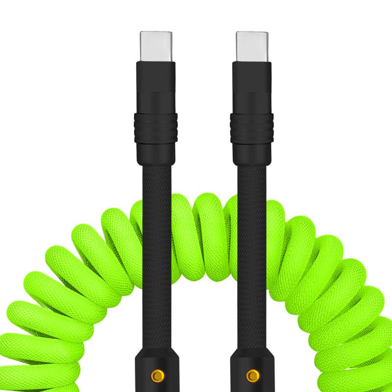 Experience Unmatched Charging Versatility with the Chubbycable Curly Chubby – 240 W High-Speed Retractable USB-C Cable, Extends 2.29 to 3.6 FT, Ideal for Car Play & Android Auto, Stylish Dark Blue and Green Coiled Design for Effortless Organization and Durability