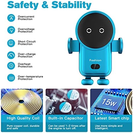 15 W Fast Wireless Car Charger with Auto-Clamping Mount – Effortless Air Vent Holder for i Phone 14/13/12/11/Pro/Xr/Xs/X/8 and Samsung S22/S21/S20 – Sleek Black Design for Enhanced Compatibility and Safety on the Go