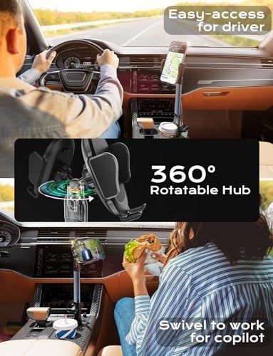 Dual-Function Aluminum Alloy Car Cup Holder and Phone Mount – Universal Fit for 2.5-4” Cup Holders, Adjustable Design for Optimal Stability and Convenience, 360-Degree Rotation for Hands-Free Navigation and Calls, Effortless Installation, Ideal Car Accessory for Modern Drivers