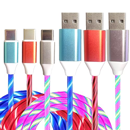 Illuminate Your Charging Routine: 3 Pack LED USB C Charging Cables for Rapid Power Delivery – Compatible with Samsung Galaxy S23, S22, S21, S10, S9 Plus, Note 20, 10 & Google Pixel – 6.6 FT Length in Vibrant Blue, Red, and Green – Durable Design with Real-Time LED Indicators for Enhanced Connectivity and Fast Charging Efficiency