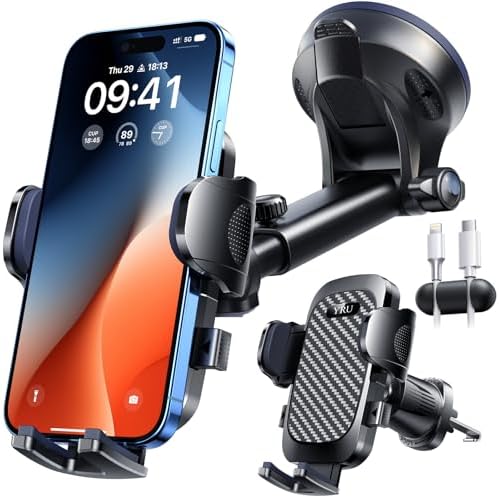 YRU 2025 Military-Grade 360° Rotatable Suction Car Phone Holder – Ultimate Dashboard & Windshield Mount for i Phone 16/15 Pro Max & Samsung – Unmatched 90+ LBS Capacity, Enhanced Compatibility & Easy Installation – Secure, Durable, and Versatile Universal Cradle for Safe Hands-Free Navigation