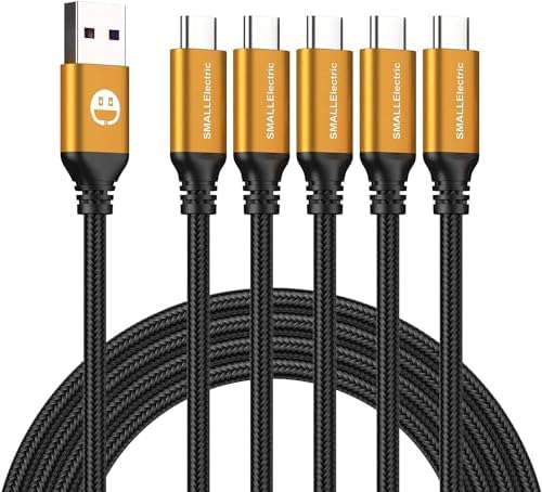 Premium 10 FT Braided USB Type-C Cable 5-Pack – High-Speed 3 A Fast Charging for Samsung Galaxy S10/S9/S8 Plus, Note 10/9/8, LG V50/V40/G8/G7 – Durable and Flexible Charge & Data Transfer Solution – Essential Accessory for Home, Office, and Travel