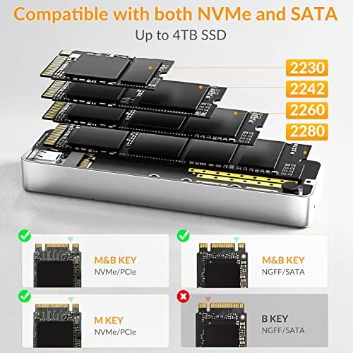 Elevate Your Data Storage with i Dsonix M.2 NVMe SATA SSD Enclosure Adapter – Premium 100% Aluminum Design, USB C&A 3.2 Gen 2 Connectivity for Lightning-Fast 10 Gbps Speeds and 6 Gbps for SATA/NGFF Drives, Compatible with M-Key/B+M Key SSDs (2230/2242/2260/2280), Featuring UASP & TRIM Support for Optimal Performance, Tool-Free Installation for Quick Setup, Compact and Portable for On-the-Go Professionals – Perfect Upgrade for Gamers and Content Creators Seeking Enhanced Efficiency and Reliability in Their Workflows.
