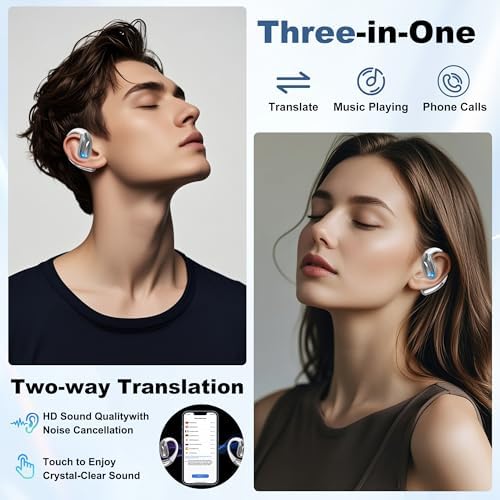 AI-Powered 144-Language Bluetooth Earbuds: Advanced Noise-Canceling Headphones for Effortless Communication in Any Setting, Ideal for i OS & Android Users, Waterproof Design for Enhanced Durability and Comfort During Travel