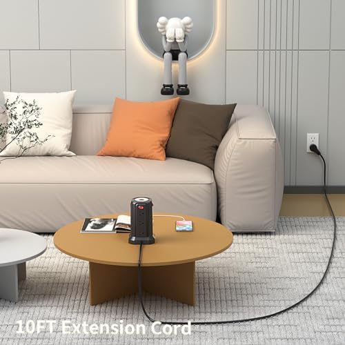 PASSUS Surge Protector Power Strip Tower with 12 AC Outlets and 5 High-Speed USB Ports – 10 FT Extension Cord with Overload Protection and Built-In Night Light for Home Office and Dorm Room – Sleek Black Design for Ultimate Charging Efficiency