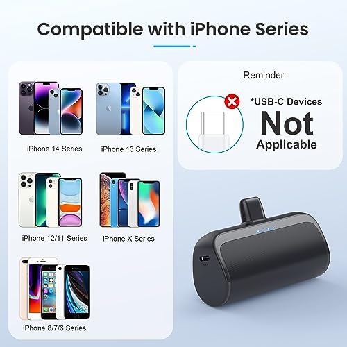Dual Pack Mini Portable i Phone Charger 5200 m Ah – Ultra-Compact 20 W PD Fast Charging Power Bank for i Phone 14, 13, 12, 11, X, 8, 7, 6 Series – Perfect Travel Companion for Quick Device Recharges and Enhanced Compatibility