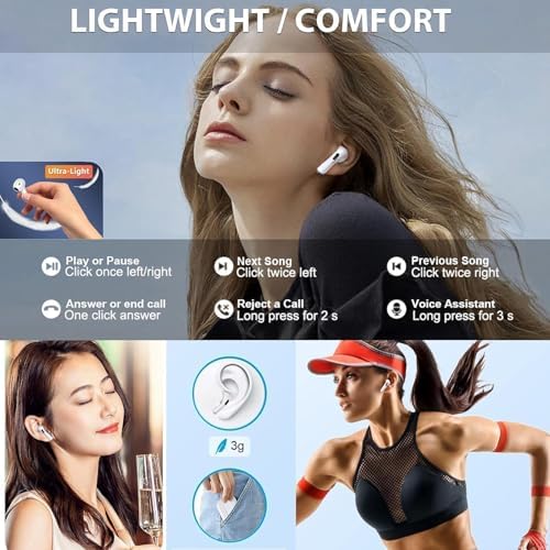 RUNFU Bluetooth 5.4 Wireless Earbuds – Superior 50-Hour Playtime and IP7 Waterproof Design for Active Lifestyles – Featuring 4 ENC Microphones for Unmatched Call Clarity and Noise Cancellation – Ideal for Sports Enthusiasts and Everyday Use
