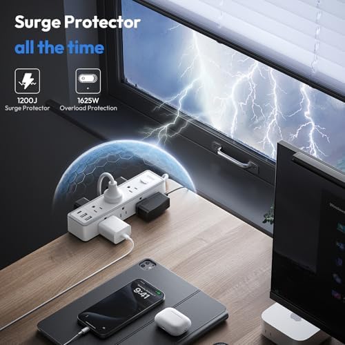NTONPOWER 12-in-1 Desk Power Strip with 10 ft Extension Cord – 9 AC Outlets & 3 USB Fast Charging Ports, 1200 J Surge Protection, Wall or Desk Edge Mountable for Optimal Workspace Efficiency, Compatible with 2.68″ Tabletops – Enhance Your Productivity & Device Safety