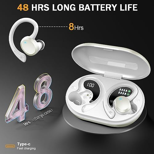 Premium Bluetooth 5.3 Wireless Earbuds – IP7 Waterproof Sport Headphones with 48-Hour Battery Life, Noise-Cancelling Mic, and 3 D Hi-Fi Stereo for Ultimate Workout Performance – Perfect for Running and Gym Enthusiasts