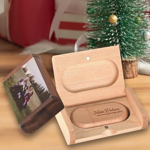 Elegant Maple Wood USB 3.0 Flash Drive – 32 GB Super-Speed Jump Drive Box by FEWINA, Perfect Gift for Photographers, Stylish Data Storage Solution for Weddings, Anniversaries, and Birthdays, Unique Wooden USB Stick with Enhanced Compatibility