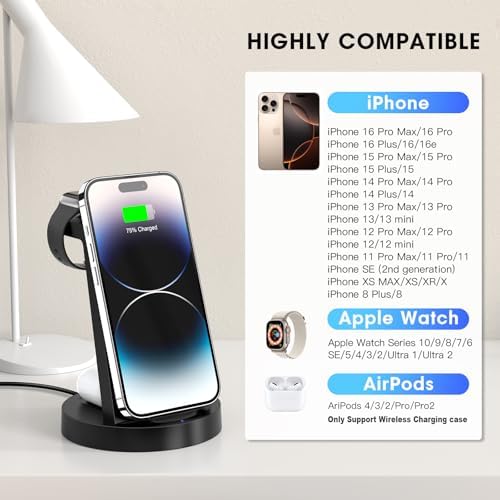 Sleek 3-in-1 Wireless Charging Station for i Phone & Apple Watch – Fast Charging Dock for Air Pods 11-16, Pro Max Models – Stylish Rose Finish & Space-Saving Design for Efficient Device Organization