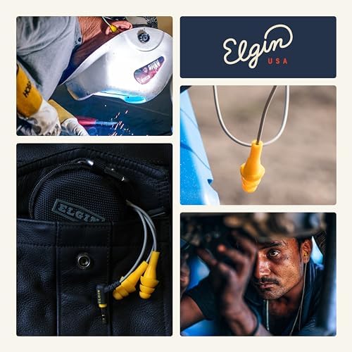 Elgin Ruckus+ OSHA Compliant Earplug Earbuds – 25 d B Noise Reduction Wired Headphones with Built-in Mic for Clear Communication – Sweatproof Design for Construction & Industrial Use – Enhanced Device Compatibility for Seamless Connectivity and Comfort