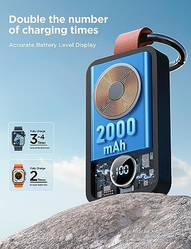 JOYROOM 2000 m Ah Magnetic Wireless Charger for Apple Watch – Compact Keychain Travel Essential for Series 10-2 with Enhanced Speed and Durability, Sleek Black Design for On-the-Go Power Solutions