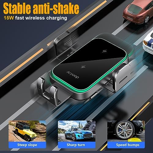 15 W Fast Wireless Car Charger Mount with Dual Coil Technology – Effortless Auto Alignment Phone Holder for i Phone 15/14/13/12/Pro Max & Samsung Galaxy – Ultimate Dashboard & Windshield Charging Solution for On-the-Go Convenience