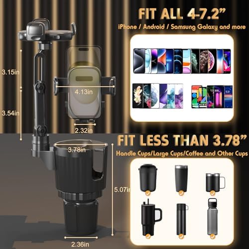 Universal Car Phone Holder and Cup Holder Expander – 2 in 1 Adjustable Mount with 360° Rotation for Safe Hands-Free Navigation – Compatible with All Smartphone Models – Effortless Installation and Durable Design for Enhanced Driving Comfort