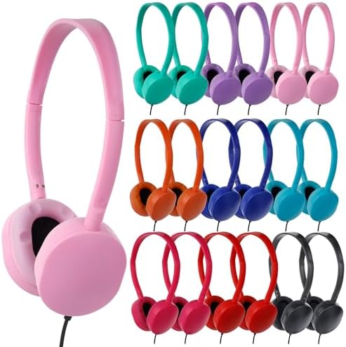 Bulk 18-Pack Kids Over-Ear Headphones – Durable Wired Classroom Headphones for Enhanced Learning & Engagement – Colorful, Comfortable Design with 3.5 mm Compatibility for Boys and Girls – Perfect for Schools, Libraries, and Group Activities