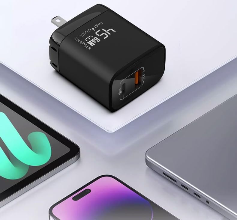 67 W Ga N Dual USB-C & USB-A Charger – Ultra-Compact Power Adapter for Fast Multi-Device Charging – Ideal Travel Companion for Laptops, Smartphones, and Tablets – Sleek White Design for Maximum Compatibility and Efficiency