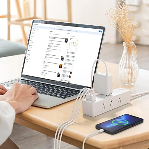 Elevate Your Charging Game with the Clear Power 2-Outlet Power Strip – 6 ft Flat Plug Power Station Featuring 3 USB Ports (1 USB-C) for Rapid Device Charging, Ideal for Home, Office & Travel, Durable & Compact Design, White, Model DC3 S-1102-DC
