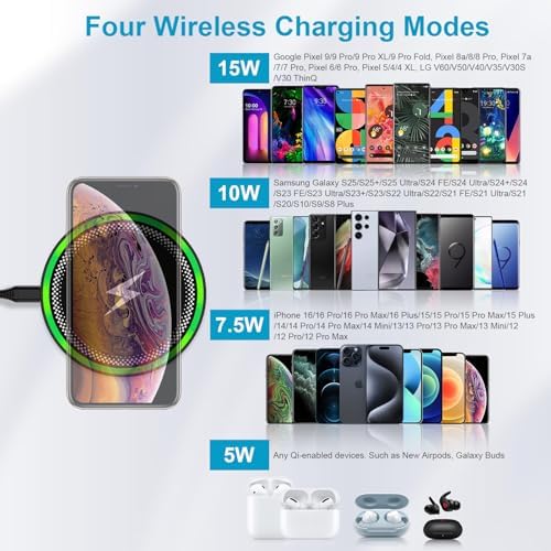 Fast Charging Wireless Charger Pad for Samsung Galaxy S25 Ultra, S24, Plus, Z Fold7, Flip 7 & i Phone 16 Series – 15 W Android & i Phone Charging Station with Enhanced Compatibility, Non-Slip Design & Safety Features