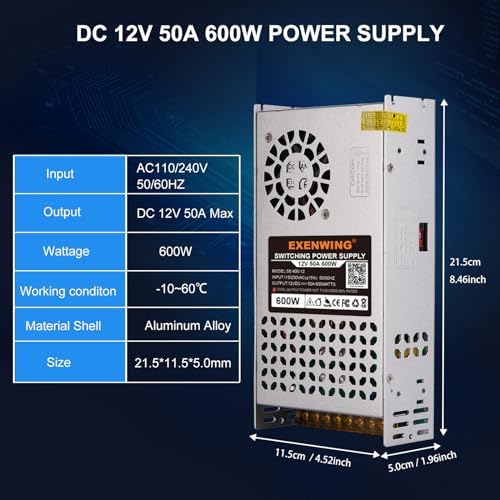 Universal 12 V 800 W AC to DC Power Supply – High-Efficiency 110 V/220 V Input Adapter for LED Strips, 3 D Printers, and More – Reliable 66 A Output Transformer for Versatile Applications and Enhanced Performance