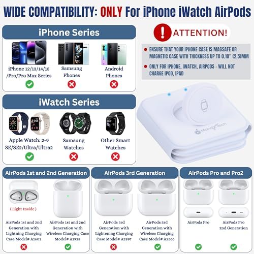 Ultimate Foldable 3-in-1 Wireless Charger Kit for Apple Devices – Fast Charging with 20 W PD Adapter & Portable Carrying Case – Magnetic Alignment for i Phone 15/14/13/12 Pro/Max, Apple Watch & Air Pods – Enhance Travel Convenience and Power Management